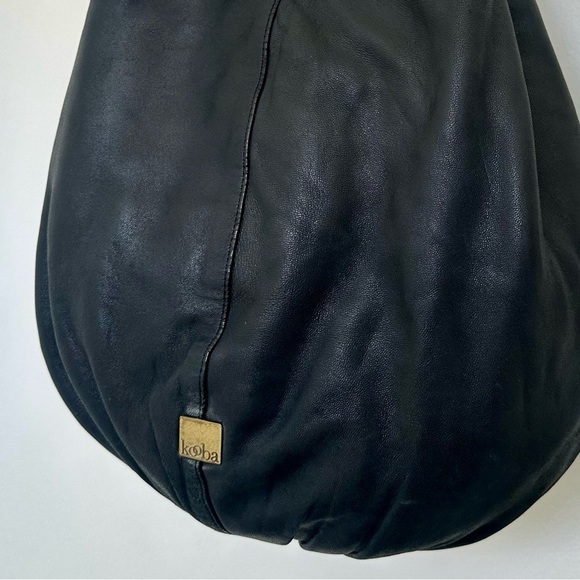 Kooba Black Leather Hobo Slouch Bag GUC Brass Rings Drawstring BIG! - Picture 10 of 15